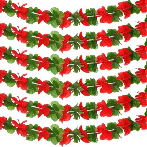 1 6 Pcs 10 Feet Each Christmas Leis Red and Green Hawaiian Flower Garland Hawaiian Luau Tropical Flower Leis for Christmas Cosplay Beach Wedding Carnival Themed Party Decorations
