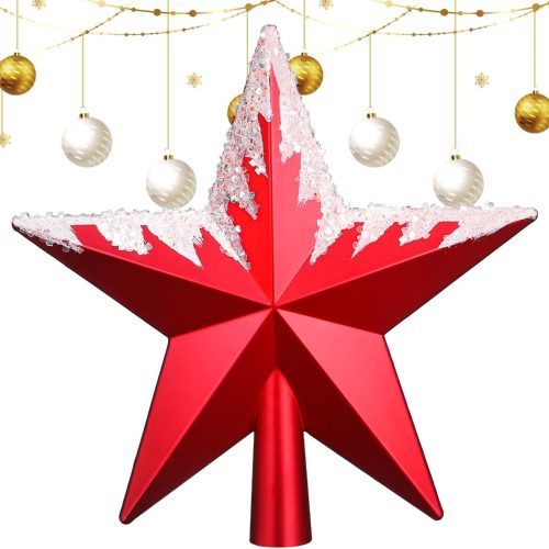 1 Christmas Star Topper, Red Xmas Tree Star with Snowflake Design, Lightweight Christmas Tree Decoration for Home Office Holiday Party