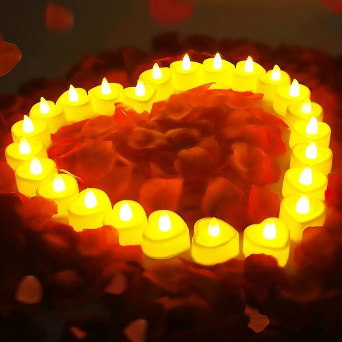 1 Rose Petals for Romantic Night Candles for Her Set 24 Pcs Led Love Candles 1000Pcs Red Petals Romantic Decorations Special Night Valentines Day Decor Proposal Ideas Bachelorette Party Wedding
