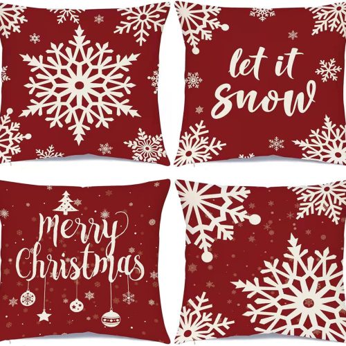 1 Christmas Decorations Pillow Covers 20 × 20 Inch Set of 4 Farmhouse Pillow Covers Holiday Rustic Linen Pillow Case for Sofa Couch Christmas Decor Throw Pillow Covers