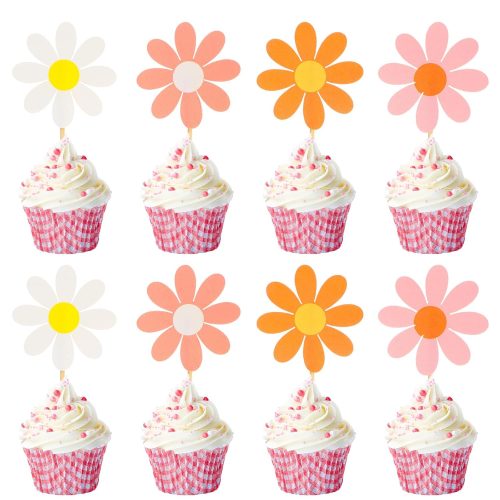 1 72 Pcs Daisy Cupcake Toppers Flower Cake Picks Toothpicks Pack Cute Cake Topper Spring Daisy Party Decorations Chrysanthemum Party Decorations for Birthday Wedding(Multicolor)