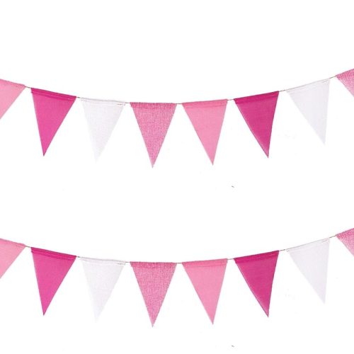 24pcs Pink Pennant Banner, Pre-Strung Imitated Burlap Fabic Triangle Flags Bunting Garland Steamers, Pink Haning Party Decorations for Women.