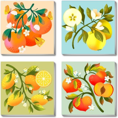 4 Pack Framed DIY Paint by Numbers Kit for Adults Beginner,Fruit Oil Painting Easy Paint by Number with Canvas,Acrylic Paint Kit Arts and Crafts for Adults for Decor 8x8inch