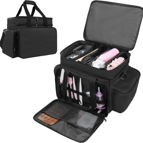 Baking Supplies Storage Bag for Bakers/Pastry Chefs, Cake Decorating Tool Caddy,Suitable for Cake Decorating,Baking Pan,Baking Mat,Muffin Liners,Black