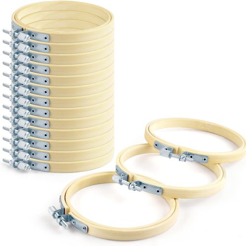 16 Pieces 4 inch Embroidery Hoops, Bamboo Frame Circle Cross Stitch Hoop Ring Embroidery Hoops Set for Embroidery and Cross Stitch
