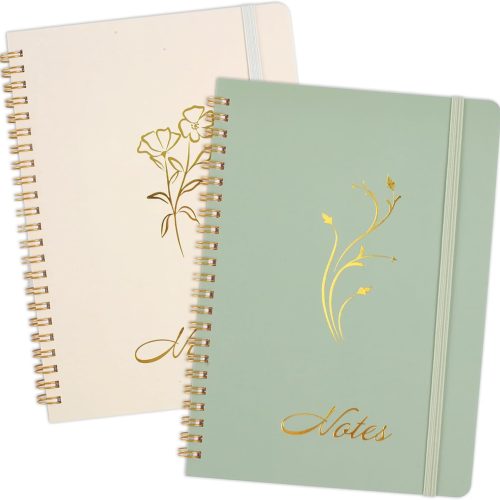 Aesthetic Spiral Notebook, 2PCS Cute Notebook, 8.3" x 6" Notebook For Women, A5 Spiral Journal Notebook for Office/School/Home (Green & Beige)