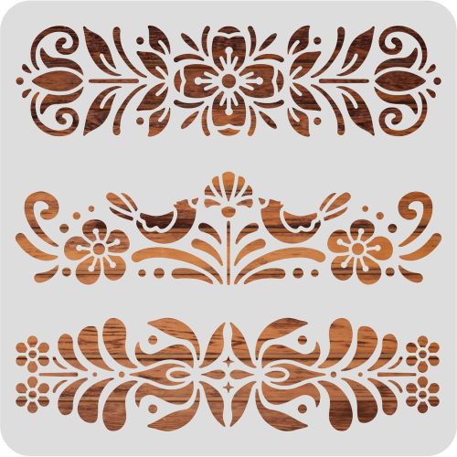 Plastic Folk Decorative Painting Stencil Templates, 12x12inch Floral Pattern Scandinavian Style Reusable Drawing Stencils for DIY Art Craft Wall Canvas Furniture