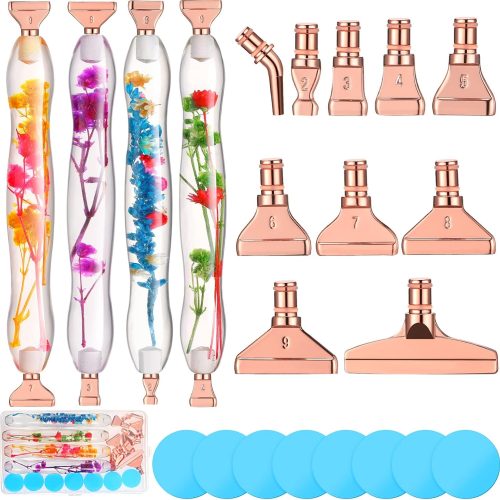 23 Pcs Flower Diamond Painting Art Drill Tool Pen Kits Resin for Adults with Rose Gold Pen Tips Preppy DIY Diamond Art Pens Accessories Nail Art Embroidery Decoration