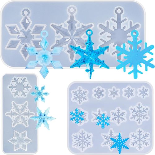 1 3 Pcs 3D Christmas Snowflake Silicone Mold Fondant Snowflake Chocolate Candle Ornament Resin Molds DIY Resin Crafts Jewelry Pendant Gift Winter Home Decoration(Clear)