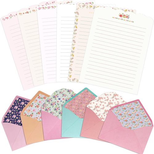 1 Stationary Paper and Envelopes Set, 24 PCS Writing Stationery Paper with 12 PCS Envelopes, Warm Floral Themed Envelope and Stationery Design for Invitations Gift Decorations Holiday Party