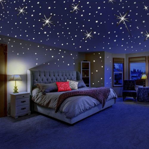 1 Glow in The Dark Stars for Ceiling or Wall Stickers - Glowing Wall Decals Stickers Room Decor Kit - Galaxy Glow Star Set and Solar System Decal for Kids Bedroom Decoration