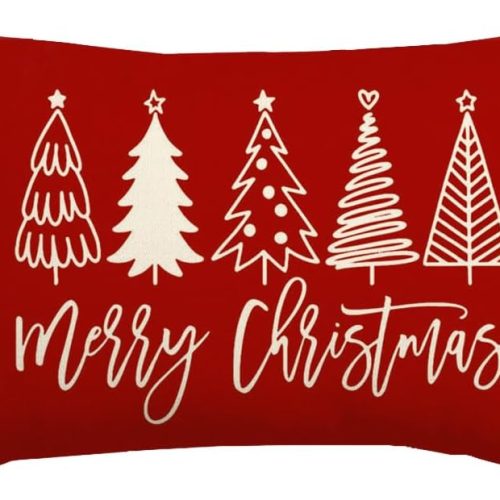 1 Christmas Pillow Covers 12x20 Inch,Merry Christmas Tree Pillows Decorative Throw Pillows,Xmas Red Cushion Cover Decor for Holiday Couch Sofa Outdoor Lumbar(6)