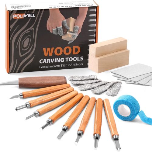 1 Wood Carving Tools Kit for Beginners 23pcs Hand Carving Knife Set Craft Engraving Supplies Include All-Purpose Cutting Knife and with Cut Resistant Gloves for Kids Adults Woodcrafts DIY