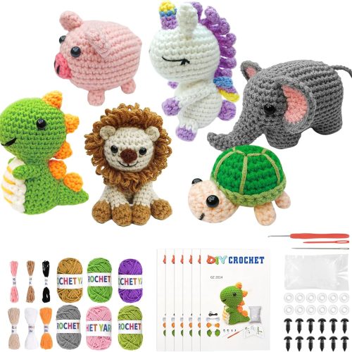 1 6PCS Crochet Kit for Beginners, 2026 Knitting Kit with Step-by-Step Video Tutorials, Beginner Crochet Kit for Adults (Grey)