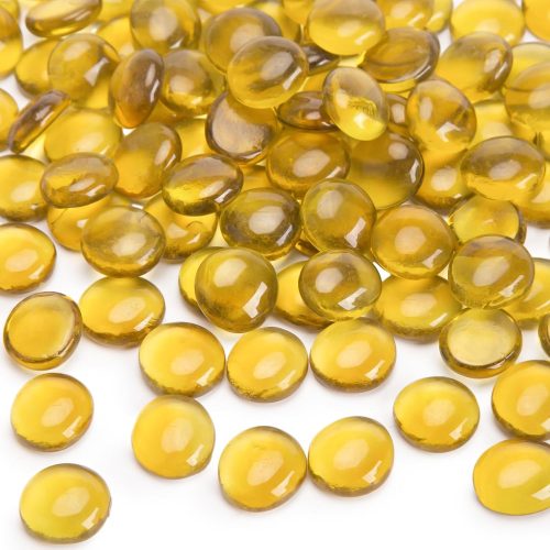 1 5Lb Flat Glass Marbles, Amber Yellow Vase Filler Beads Flat Gems Decorative Glass Stones for Table Scatter Hydroponic Plant Decor