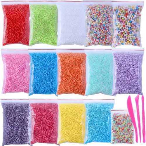 1 Foam Balls for Crafts, 16 Sets with Tools (120,000 pcs) 0.08-0.32 inch Colorful Styrofoam Balls Beads for DIY Slime Decorative Arts