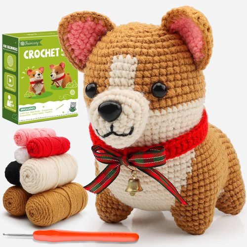 1 Animal Crochet Kit for Beginners: Includes Complete Tools Ample Yarn Step by Step Videos for Teens Adults - Perfect Amigurumi Kit for Indoor Entertainment & Long Journeys
