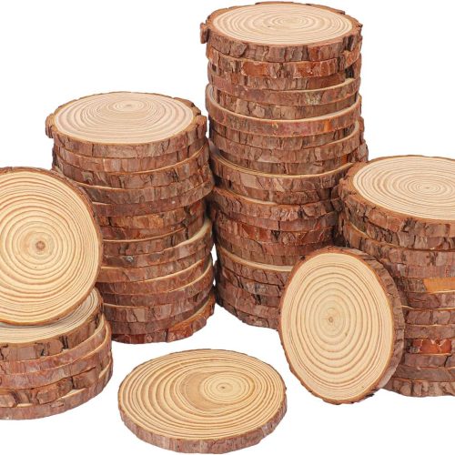 1 56 PCS Unfinished Wood Slices for Centerpieces, 4-4.7 Inch Natural Wood Slices with Tree Bark Pine and Wood Rounds Discs for DIY Crafts, Centerpieces, Art & Decor