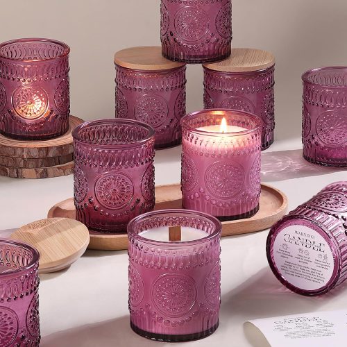 1 10 Pack Purple Candle Jars for Making Candles- 7.5 OZ Empty Glass Candle Making Jars with Bamboo Lids and Labels, Candle Making Supplies Candle Containers for Home DIY