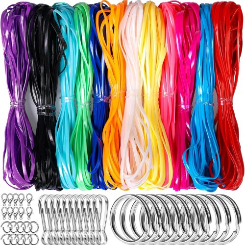 1 Fandamei Lanyard String Kit, 12 Colors Plastic Lacing Cord, Glossy Bright Color, Lanyard String for Crafts, Bracelets and Jewelry Making Weaving Kit, Plastic for Bracelets