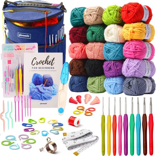 1 Crochet Kit for Beginners – Complete Starter Set for Adults & Teens with 20 Yarn Colors, Hooks, Book & Organizer Bag – Learn to Make Amigurumi, Plushies & Handmade Gifts