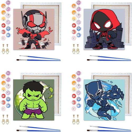 1 4 Pack Paint by Numbers Kit for Kids with Frame- Cartoon Paint by Numbers with Frame,Cartoon Painting Kits for Kids Ages 4-8 for Present Decor 8x8 Inch