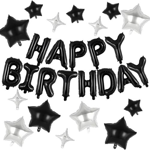 1 27Pcs Happy Birthday Balloon Banner - Black Happy Birthday Balloons 16Inch Letters mylar Balloon 18 and 10 Inch Star Balloons for Party Decorations - Party Supplies