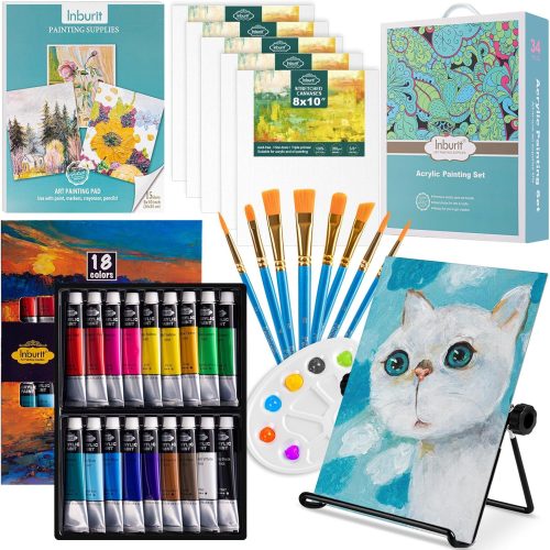 1 Inburit Art Paint Set for Kids, Painting Supplies Kit with 5 Canvas Panels, 8 Brushes, 18 Acrylic Paints, Multi-Function Table Easel, Etc, Premium Acrylic Paint Set for Students, Kids and Beginner.
