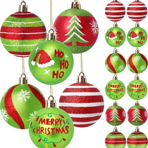 Tsorode12 Pcs Christmas Tree Ornaments,2.4 Inch Christmas Ball Ornaments for Tree,Red and Green Glittering Hanging Bulbs for Holiday Xmas Decorations