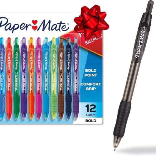 1 Paper Mate Profile Retractable Ballpoint Pens Bold, 1.4mm, Assorted Colors, 12 Count - Back to School, Home, Office, Teacher Supplies