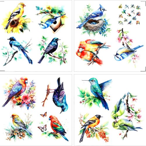 15 Sheets Vintage Rub On Transfers for Crafts, 4Pcs Cold IOD Transfers Stickers for Wood, Furniture Decals, Glass, Porcelain, Leather, Canvas, Fabric Projects 7.8 * 7.8inch(Birds and Flowers)