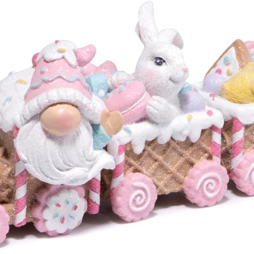 Hodao 8.25" Easter Day Gnomes Train Decoration Colorful Gingerbread Figurines for Table Top Spring Bunny Gifts Decor for Home Party (Brown)