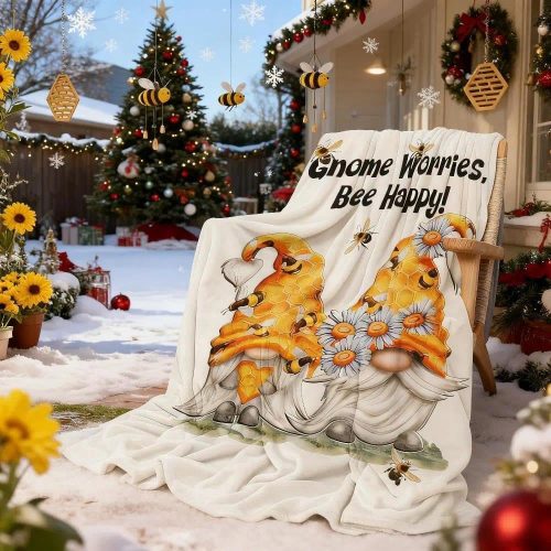 Birthday Gnome Blanket - Gnomes Gifts for Women, Soft Cozy Gnome Worries Bee Happy Throw Blanket 60''x50'', Christmas Blanket Gifts for Adults, Mom, Family, Friends