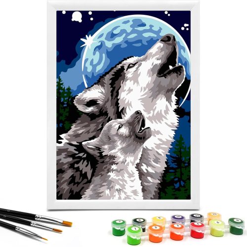 Nariolar Paint by Numbers for Kids Ages 8-12 with 7X9.5 inch Pre-Printed Cardboard,12 Acrylic Paint Pots and 3 Painting Brushes, Room Decor for Children,(Wolf)