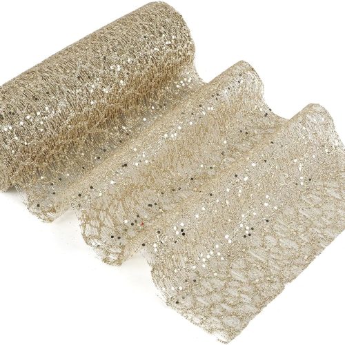 1 MEEDEE Champagne Glitter Mesh Web Ribbon 10 Inch Wide by 10 Yards Roll Champagne Gold Fabric Ribbon Decorative Champagne Mesh Ribbon for Christmas Tree, Garland, Holiday Wreaths, Bows