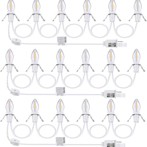Meonum 3 Pack Accessory Cord with 6 LED Bulbs, 11.5 ft Christmas Village Light with ON/Off Switch Plugs and Spare Fuse for Halloween Pumpkin Crafts Decor