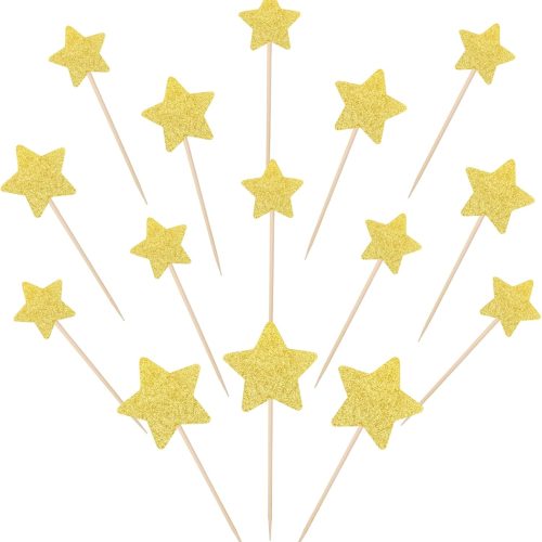 30 PCS Star Cupcake Toppers Glitter Assembled Twinkle Star Cupcake Picks Wedding Engagement Bridal Shower Birthday Party Cake Decorations Supplies Mixed Size Gold
