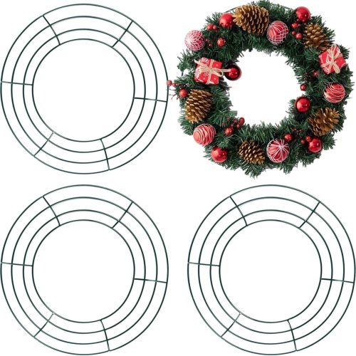TIHOOD 3PCS 10” Wire Wreath Frames Green Christmas Metal Round Wreath Form Wire Frames for Floral Arrangements Craft DIY Thanksgiving Autumn Christmas Wreath Supplies