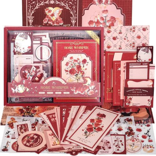 Funto Scrapbooking Kit(123 PCS), Vintage Collection-Rose Whisper, Perfect for Bullet Scrapbooking Materials, Planner DIY Arts Craft Collage