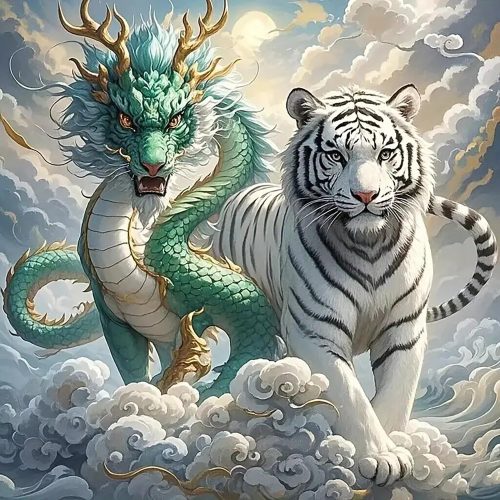 5D Diamond Art Kits for Adults Beginners,Dragon and Tiger DIY Full Round Drill Diamond Painting Kits,Paint by Diamonds Dots Gem Art Easy,Home Wall Decor 14X14 Inch