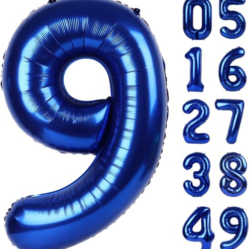 40 Inch Big Night Blue 9 Balloon Number, Jumbo Giant Happy 9th 19 29 39 49 99 Birthday Party Decorations, Night Blue Large Nine Mylar Foil Anniversary Birthday Party Engagement Decorations