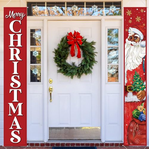 Tiamon Christmas Door Decorations Xmas Porch Banner Merry Christmas Santa Hanging Couplet Banner for Holiday Outdoor Indoor Home Wall Decor
