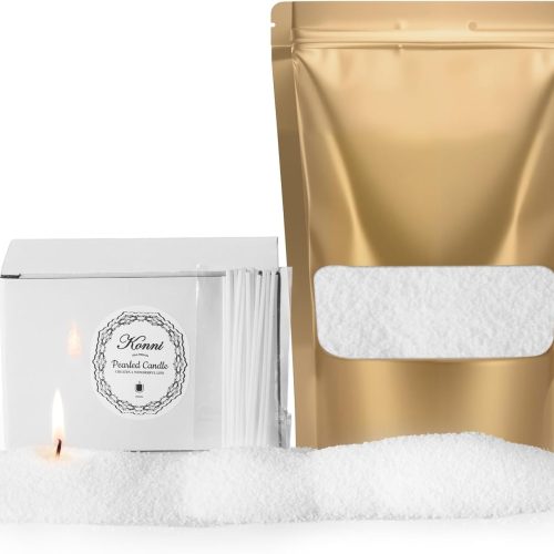 KONNI Pearled Candles Sand and 15 Wicks Making Kit, Soy Wax Beads for Candles, Non-Toxic Refillable DIY White Pearled Candle Sand for Home Decor, Gifts, Weddings, Party (0.66 lb)