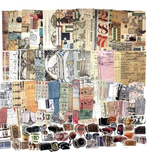 200 Pieces Vintage Ephemera Scrapbooking Supplies Pack for Journaling, Decoupage Paper Scrapbook Stickers Kit for Bullet Junk Journal Planners Collage Craft Notebooks Album (Word Memory)