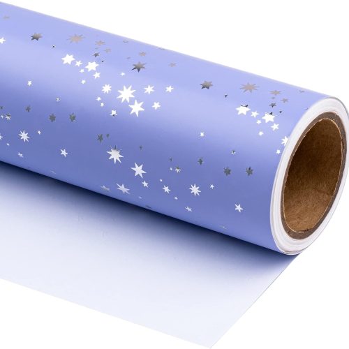 WRAPAHOLIC Wrapping Paper Roll - Mini Roll - 17 Inch x 33 Feet - Stars with Silver Foil Design, Perfect for Wedding, Birthday, Holiday, Baby Shower