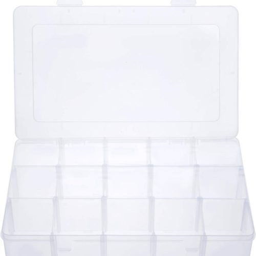 15 Large Grids Clear Plastic Jewelry Box Organizer Storage Container with Removable Dividers (15 Grids - Clear)