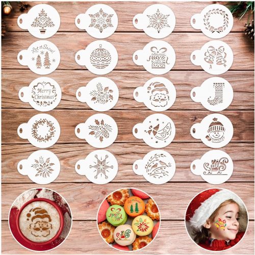 Partywind 20 PCS Christmas Stencils for Painting, Reusable Stencils for Merry Christmas Decorations Ornaments, Santa Snowflake Painting Templates, Xmas Holiday Party Supplies