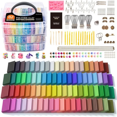 1 Shuttle Art 82 Colors Polymer Clay Kit, Oven Bake Clay for Kids, 19 Sculpting Tools, 16 Accessories, Non-Toxic, Non-Sticky DIY Crafts for Kids Adults