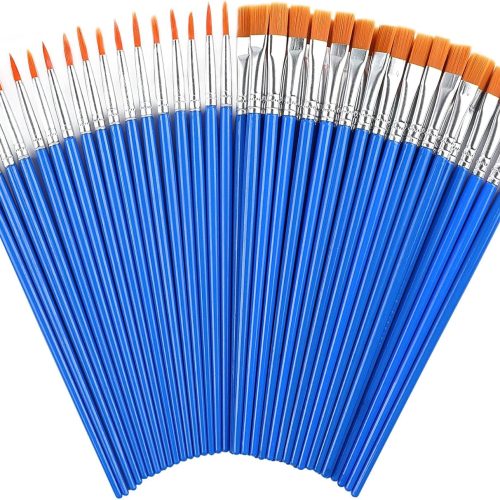 60 Pcs Paint Brushes,Round Flat Small Brush Bulk for Detail Painting