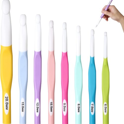 Froggod 8 Sizes Large Crochet Hooks Set, 20mm 15mm 12mm 10mm 9mm 8mm 7mm 6mm Crochet Hooks for Chunky Yarn, Long Ergonomic Crochet Needles with Rubber Handle